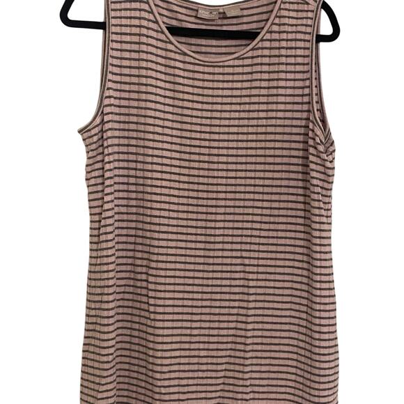 Chico’s Zenergy Pink Grey‎ Striped Tank Top Round Neck Size 12/14 - Picture 1 of 4